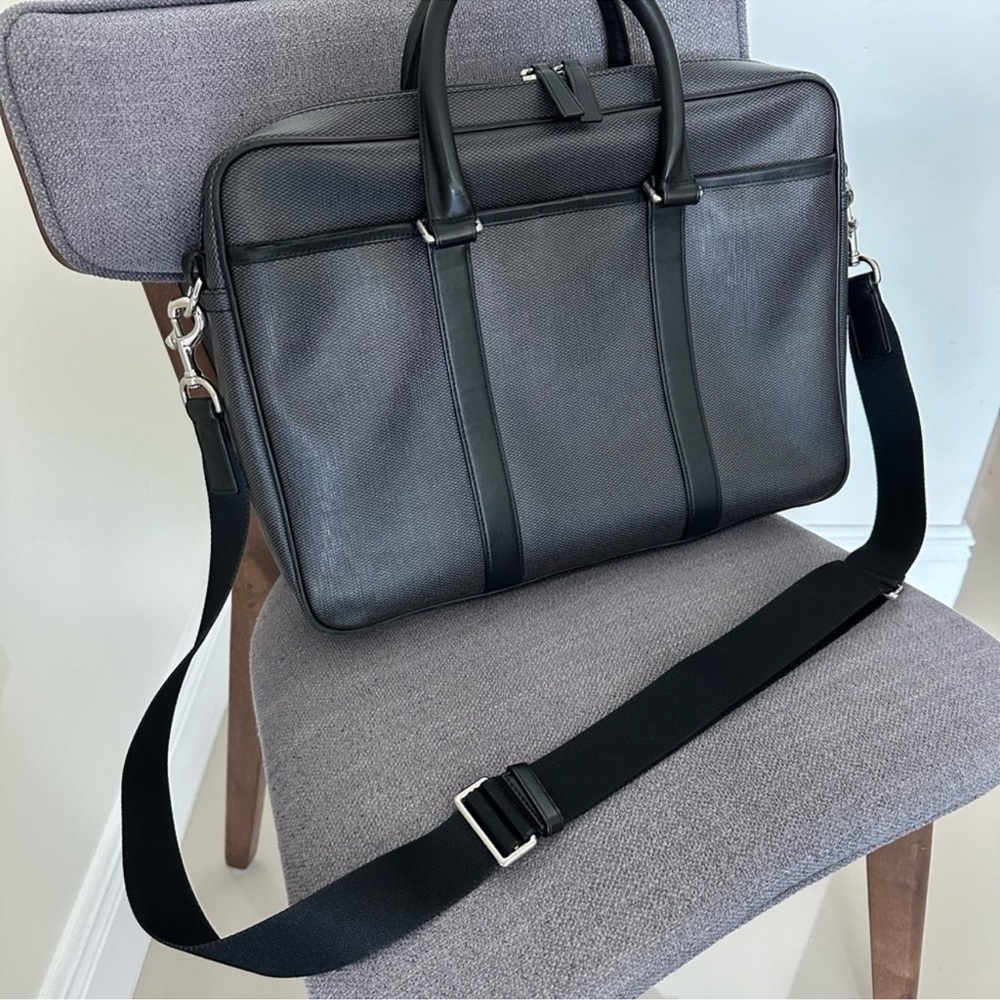 COACH Perry Black & Grey Men's Crossgrain Saffiano Leather Briefcase Laptop Bag